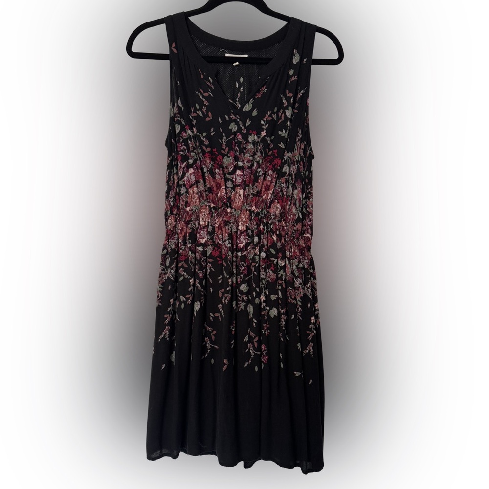 Maurice’s Black Floral Sleeveless Dress with Pink Accents, large